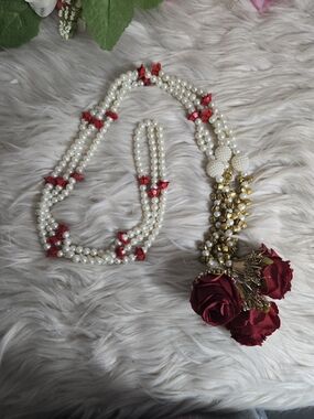 Elegant Pearl and Red Floral Kashmiri Paranda